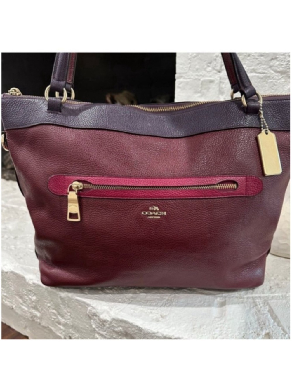 Coach Tyler Burgundy Aubergine Leather Tote Shoulder Bag – F57210